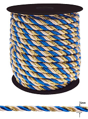 шнур крученый на бобине 5,0 мм (синий/белый/золото)